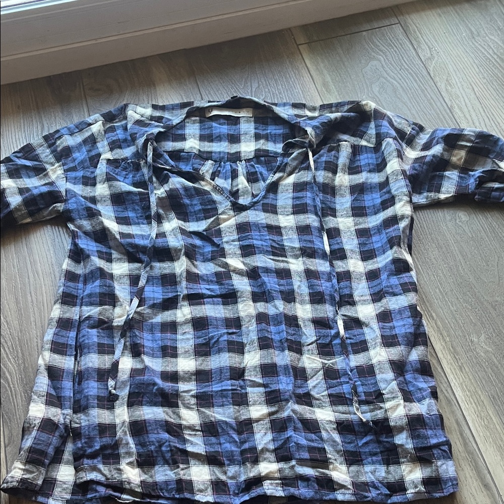 Blue and White Plaid Blouse